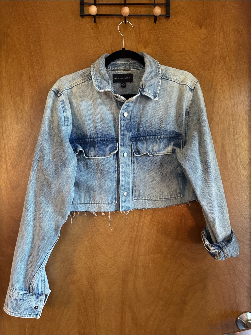 No Boundaries Light Wash Cropped Denim Jacket